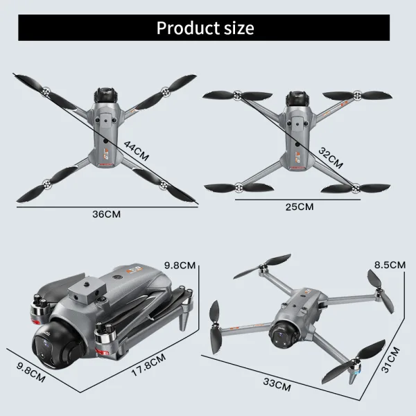 AE20 Max drone size chart with folded and unfolded dimensions