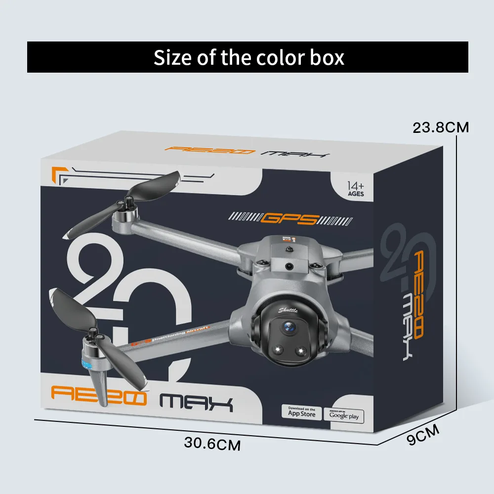 AE20 Max color box size and product packaging dimensions