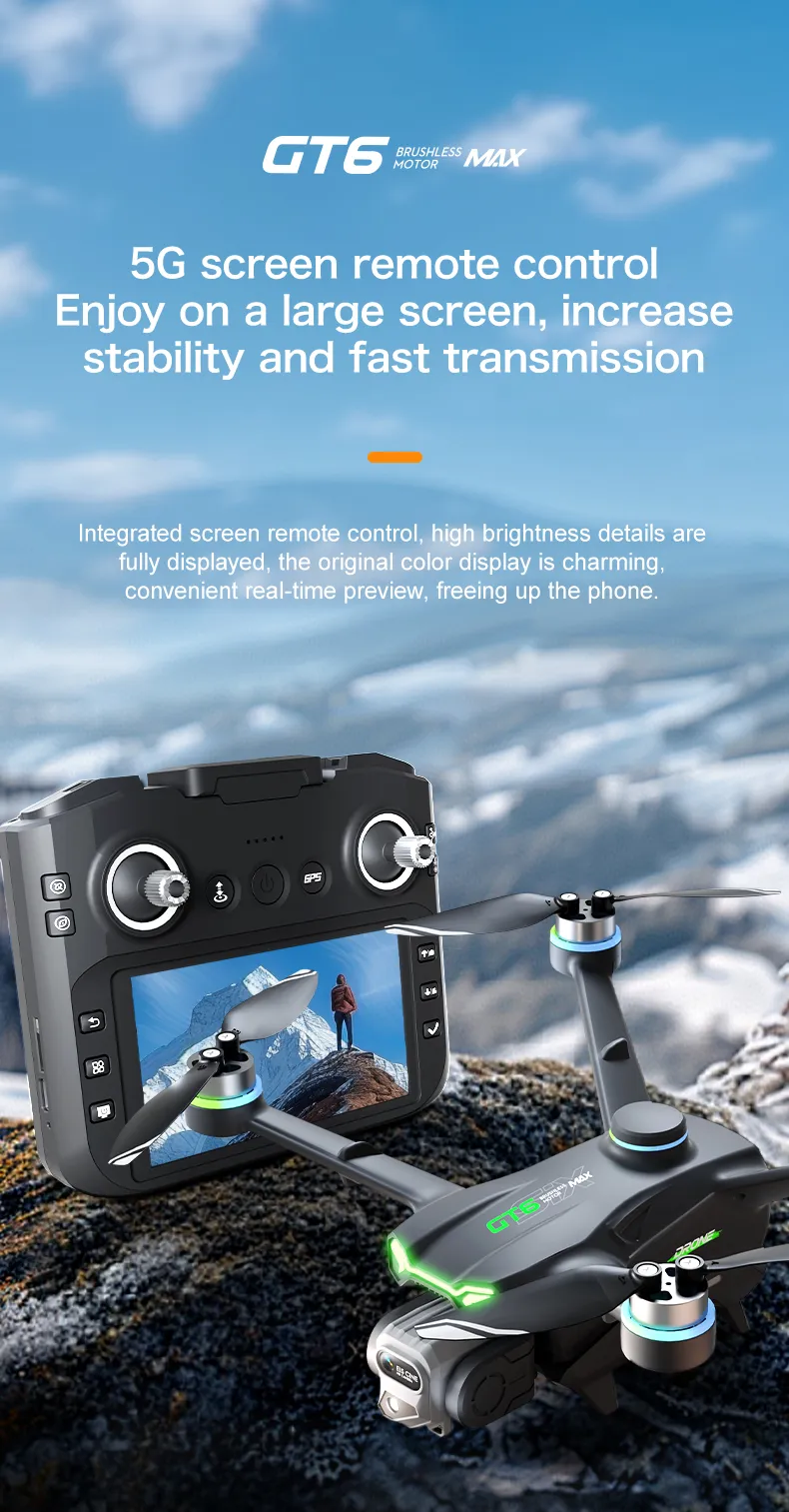 GT6 drone with 5.64-inch built-in screen remote for direct flight viewing