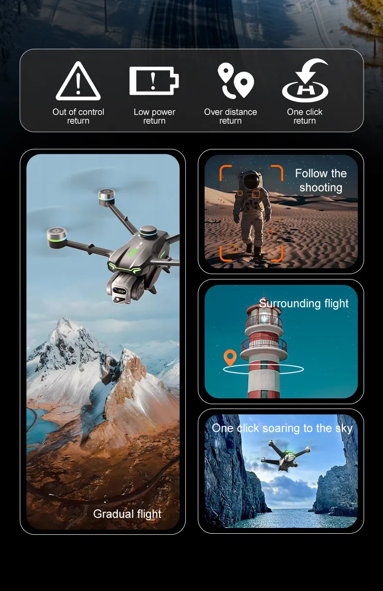 GT6 drone intelligent flight modes including follow me, surround, and waypoint flight