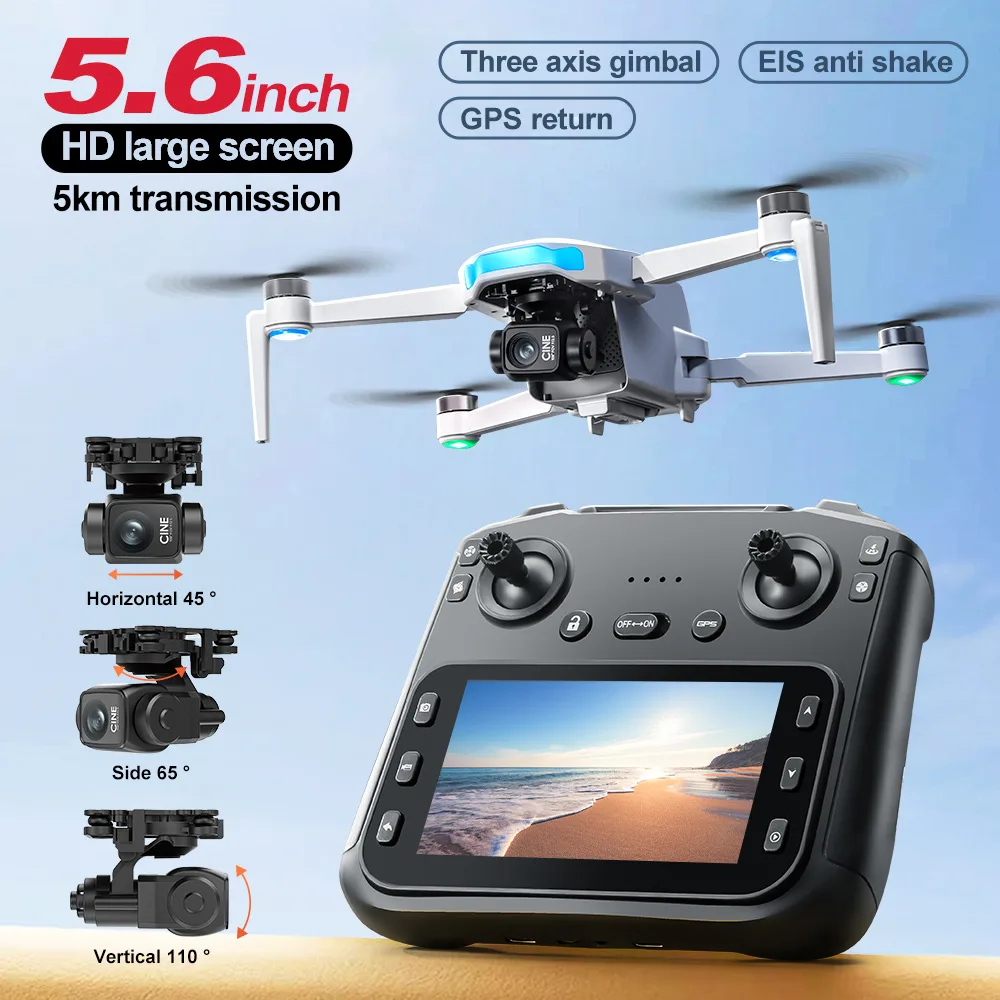 S-X1 drone with 5.6 inch screen remote, 3 axis gimbal, EIS anti-shake and 5KM transmission