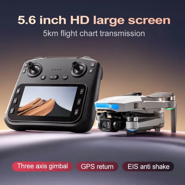 S-X1 foldable drone with 5.6 inch HD screen remote, GPS return and EIS gimbal stabilization