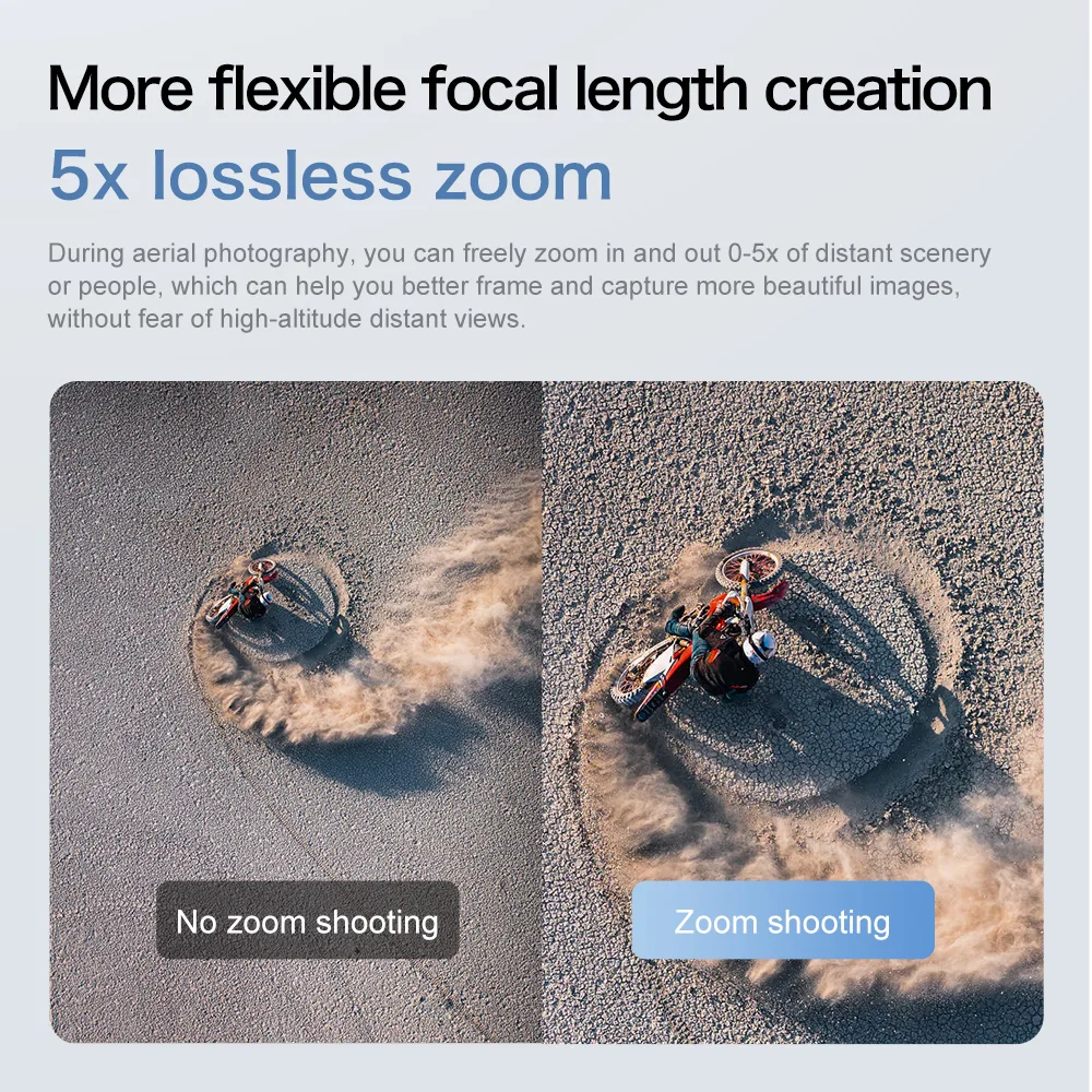 S-X1 5x lossless zoom for more flexible aerial framing and distant subject capture