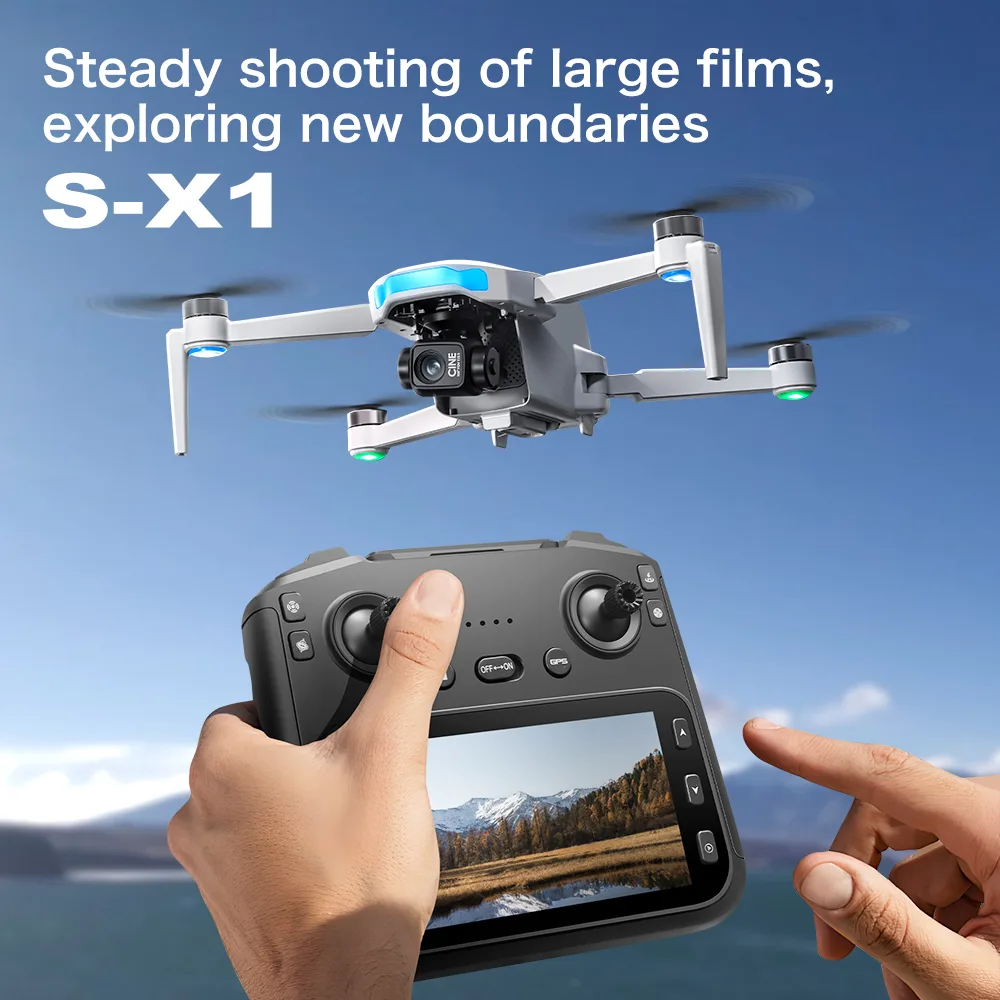 S-X1 3 axis gimbal drone with screen remote and real-time aerial viewing