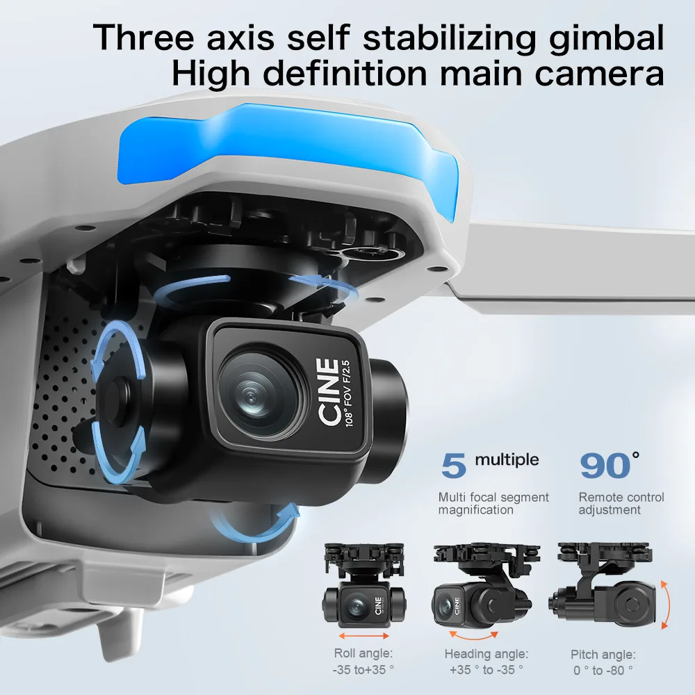 S-X1 three axis self-stabilizing gimbal with 4K main camera and 90 degree remote angle adjustment