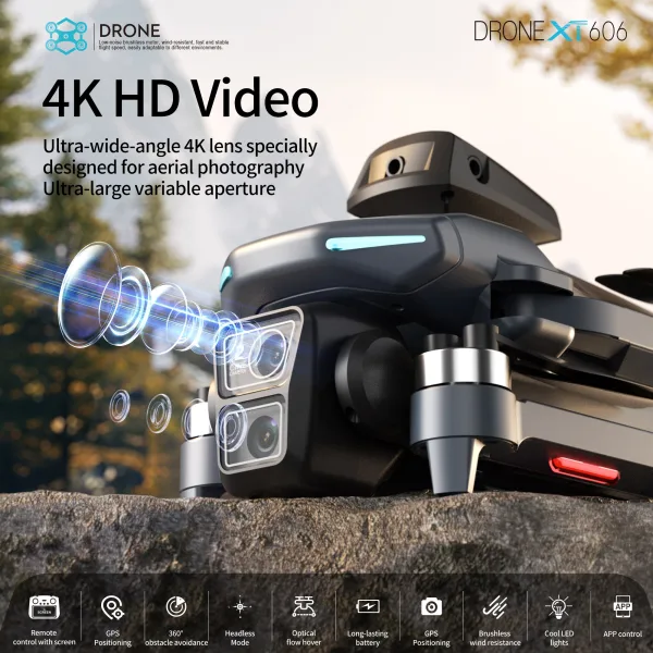 XT606 4K dual camera drone with ultra wide angle lens for aerial photography