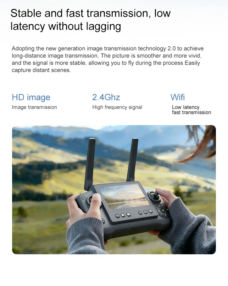 2.4G WiFi transmission drone with screen remote for low-latency live viewing