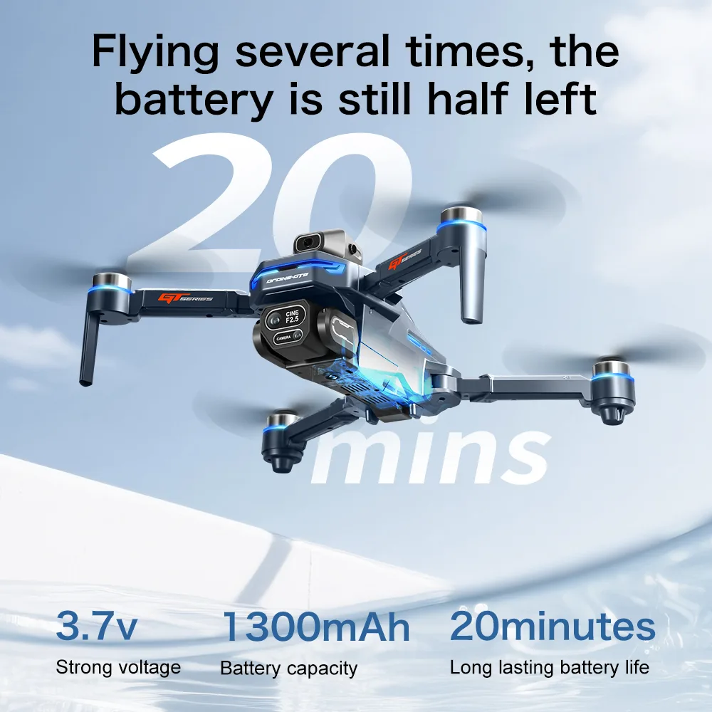 GT8 foldable drone with 3.7V 1300mAh battery and up to 20 minutes listed flight time