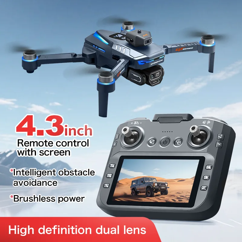 4.3-inch screen remote foldable brushless drone with dual lens and optical flow hover support
