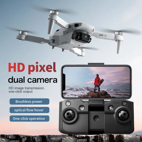 AERI 100 brushless drone with HD dual camera, remote controller, optical flow hover, and HD image transmission
