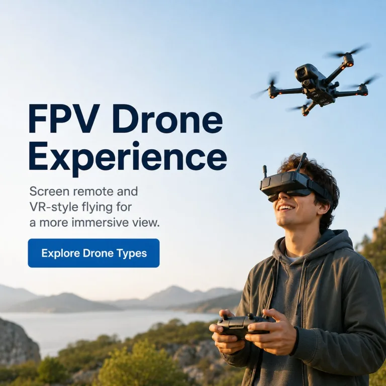 FPV drone experience with screen remote and flying goggles