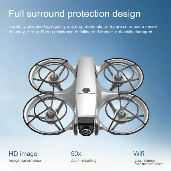 Mini brushless drone with full propeller guard design and WiFi image transmission support