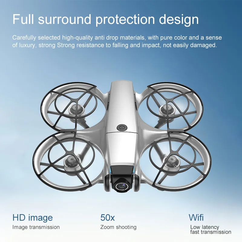 Mini brushless drone with full propeller guard design and WiFi image transmission support