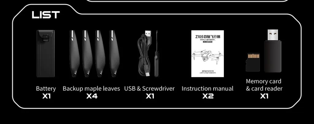 Z105 drone package contents and accessories list