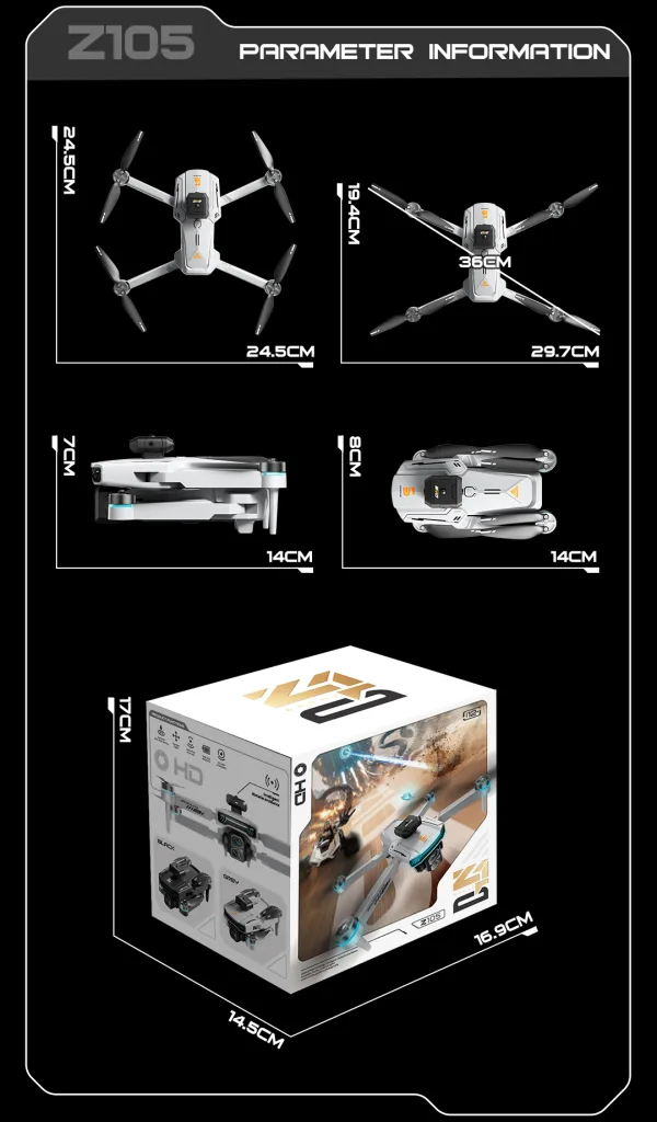 Z105 drone dimensions and 155g lightweight package size