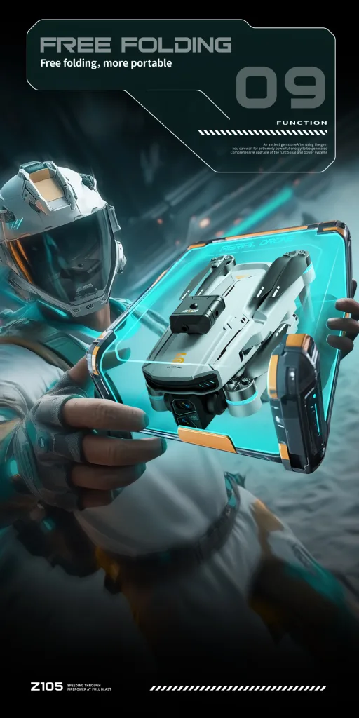 Z105 foldable mecha drone in compact folded position