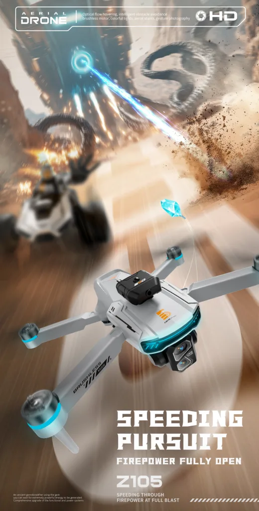 Z105 mecha-style foldable drone with screen remote in action