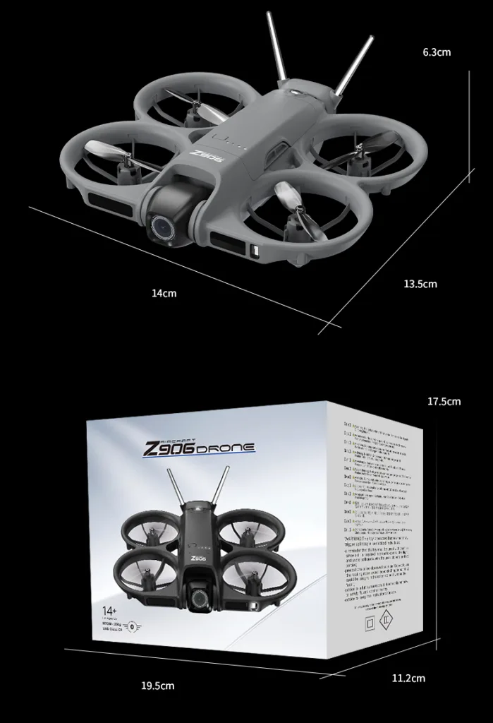 Z906 drone size 14 x 13.5 x 6.3 cm and 78.5g body weight