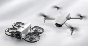Two budget camera drones under $200 with propeller guard and foldable design