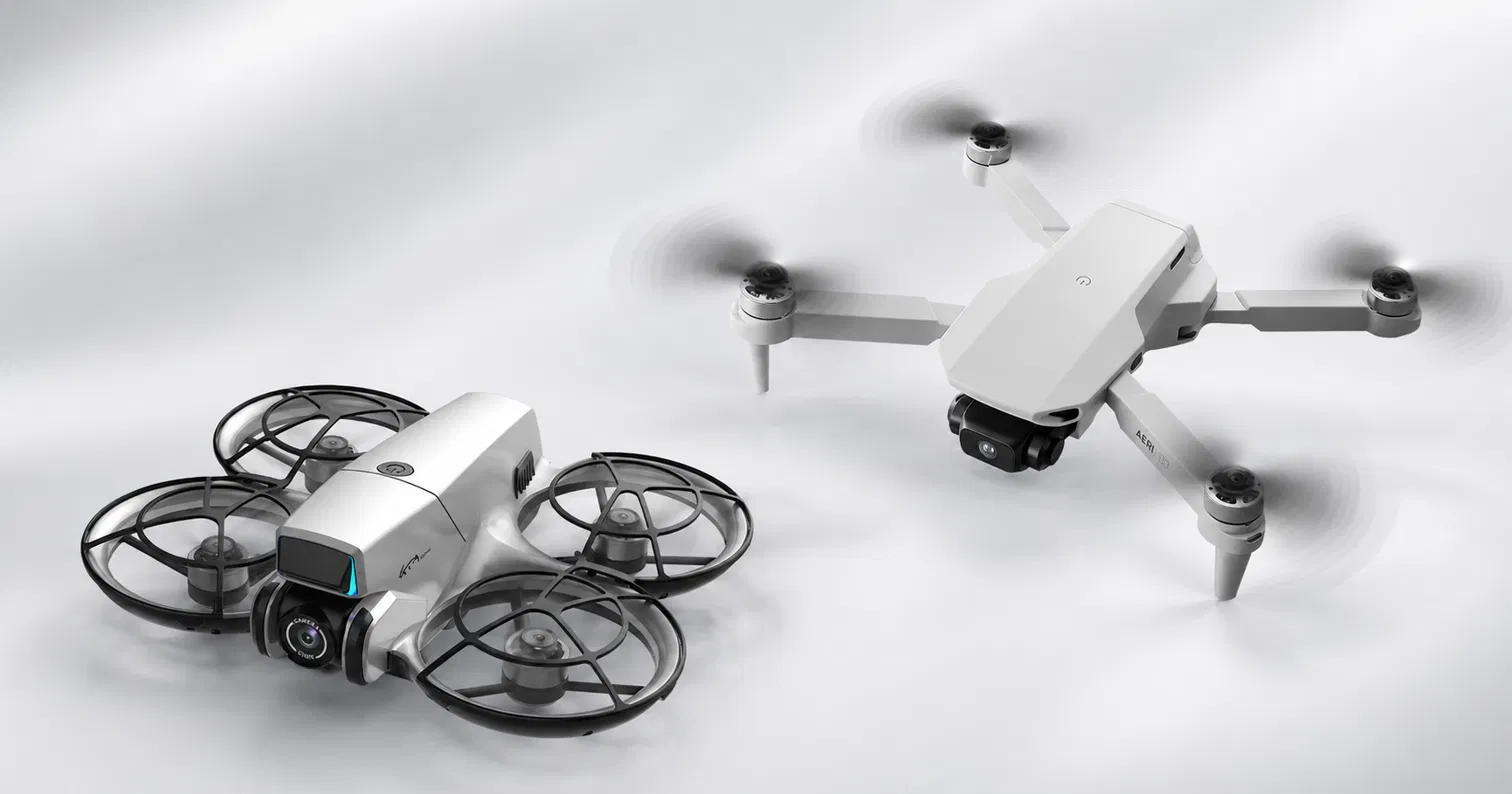 Two budget camera drones under $200 with propeller guard and foldable design