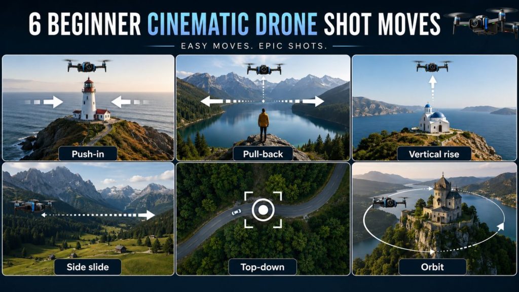 Six beginner cinematic drone shot moves