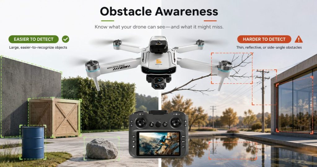 Drone obstacle awareness showing easier and harder objects to detect