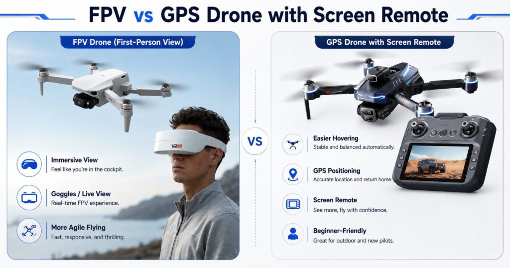FPV drone vs GPS drone with screen remote comparison
