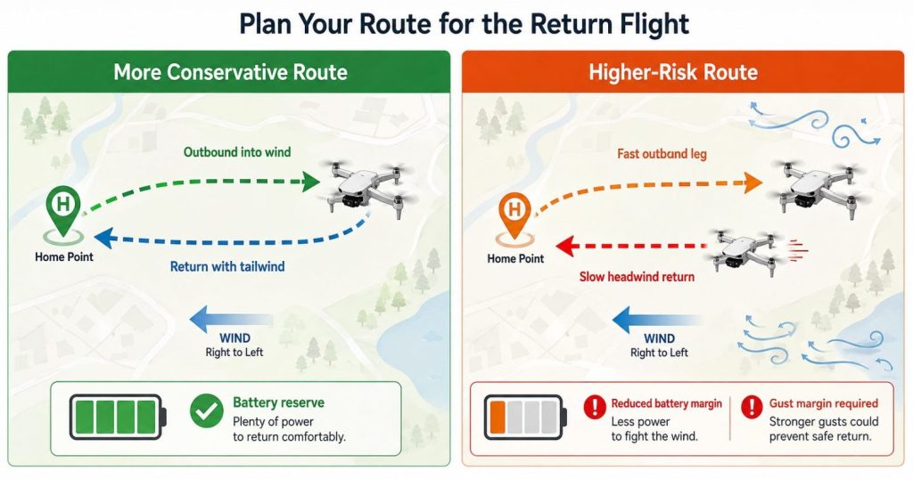 Drone headwind return and battery margin diagram