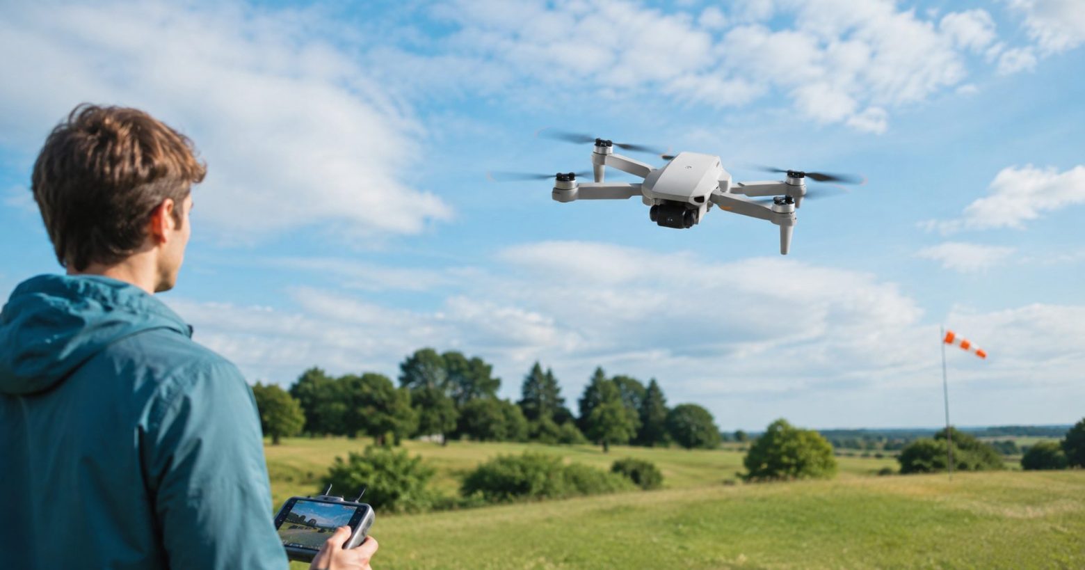Beginner checking wind before an outdoor GPS drone flight
