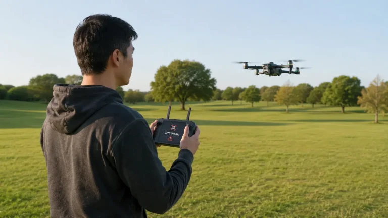 Beginner controlling a nearby drone after a GPS signal warning